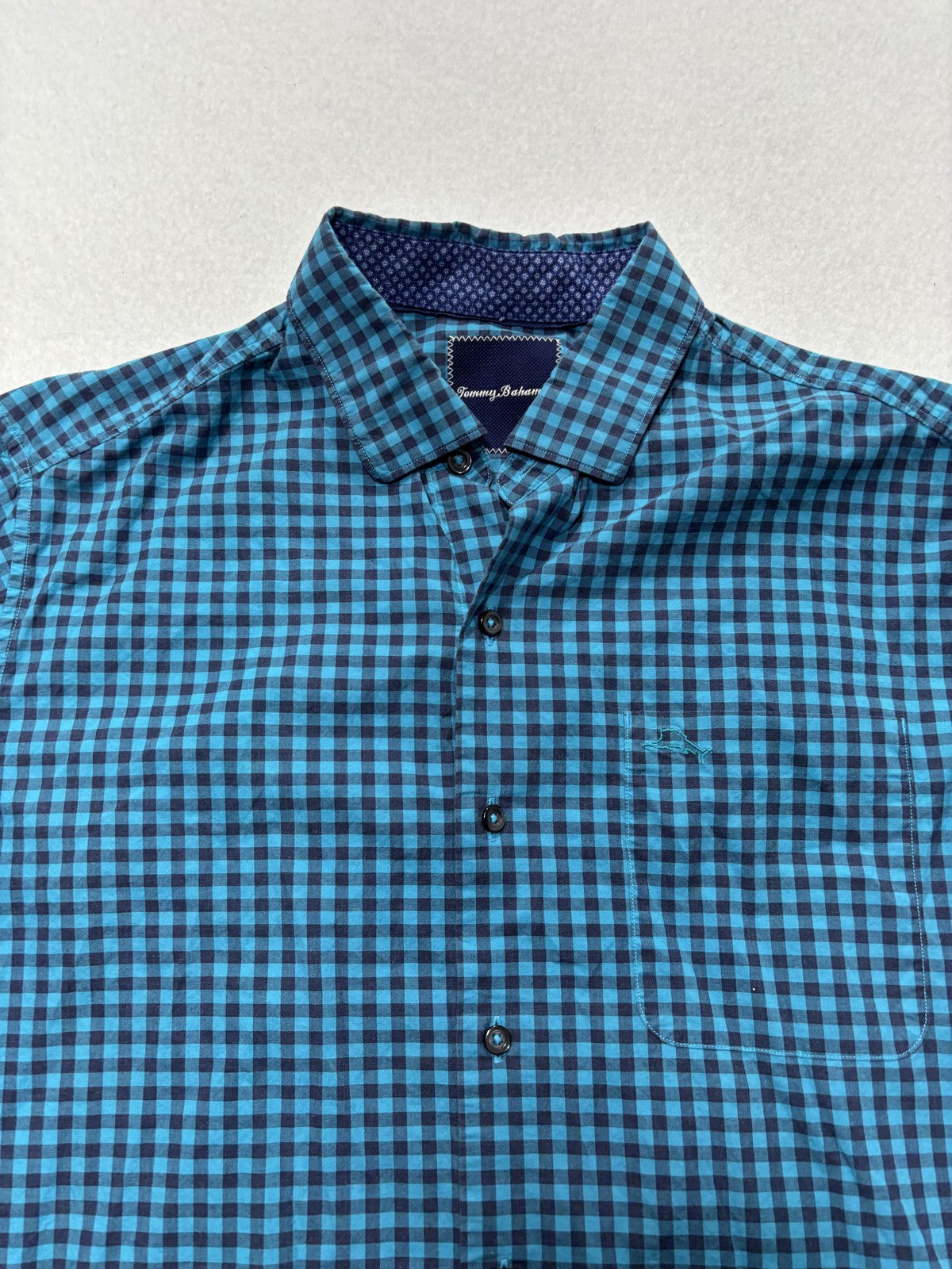 Tommy Bahama Shirt Mens Medium Blue Gingham Pima Cotton Long Sleeve Button Up