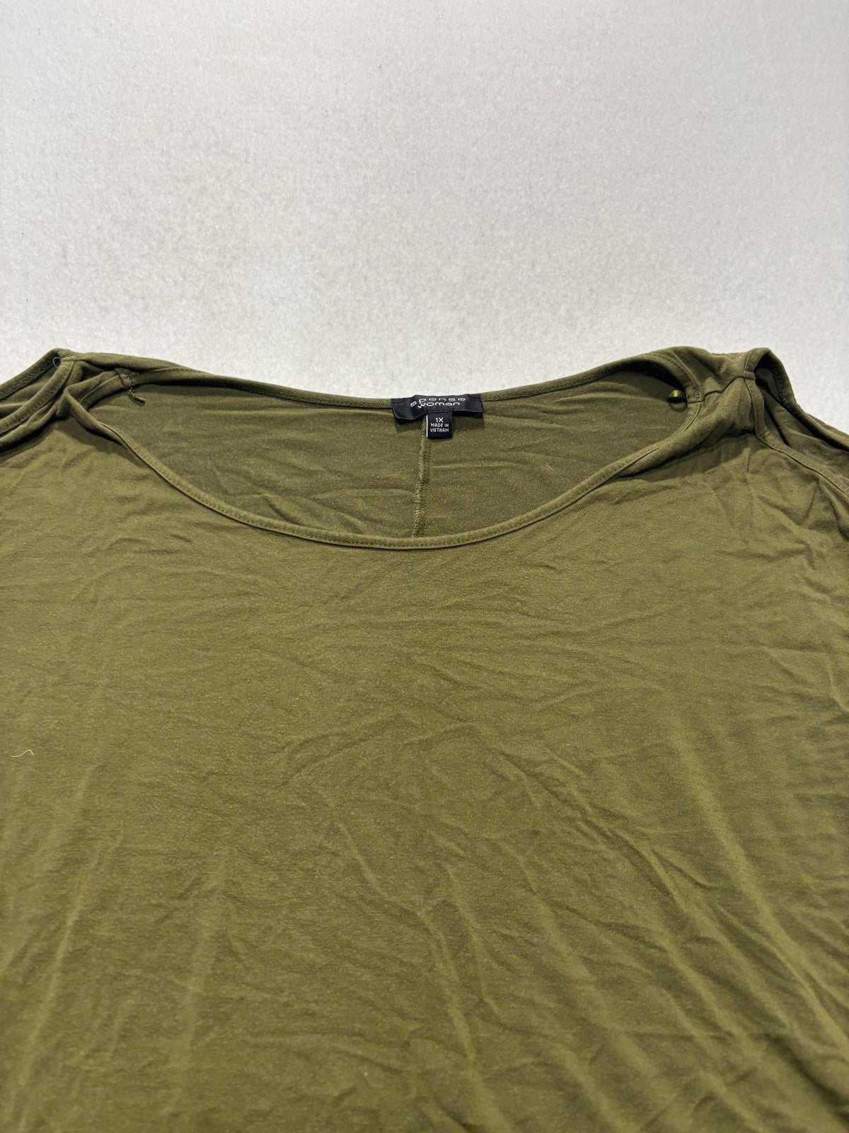 Spense Woman Shirt Womens 1X Plus Green Scoop Neck Short Sleeve Tunic Tee Casual