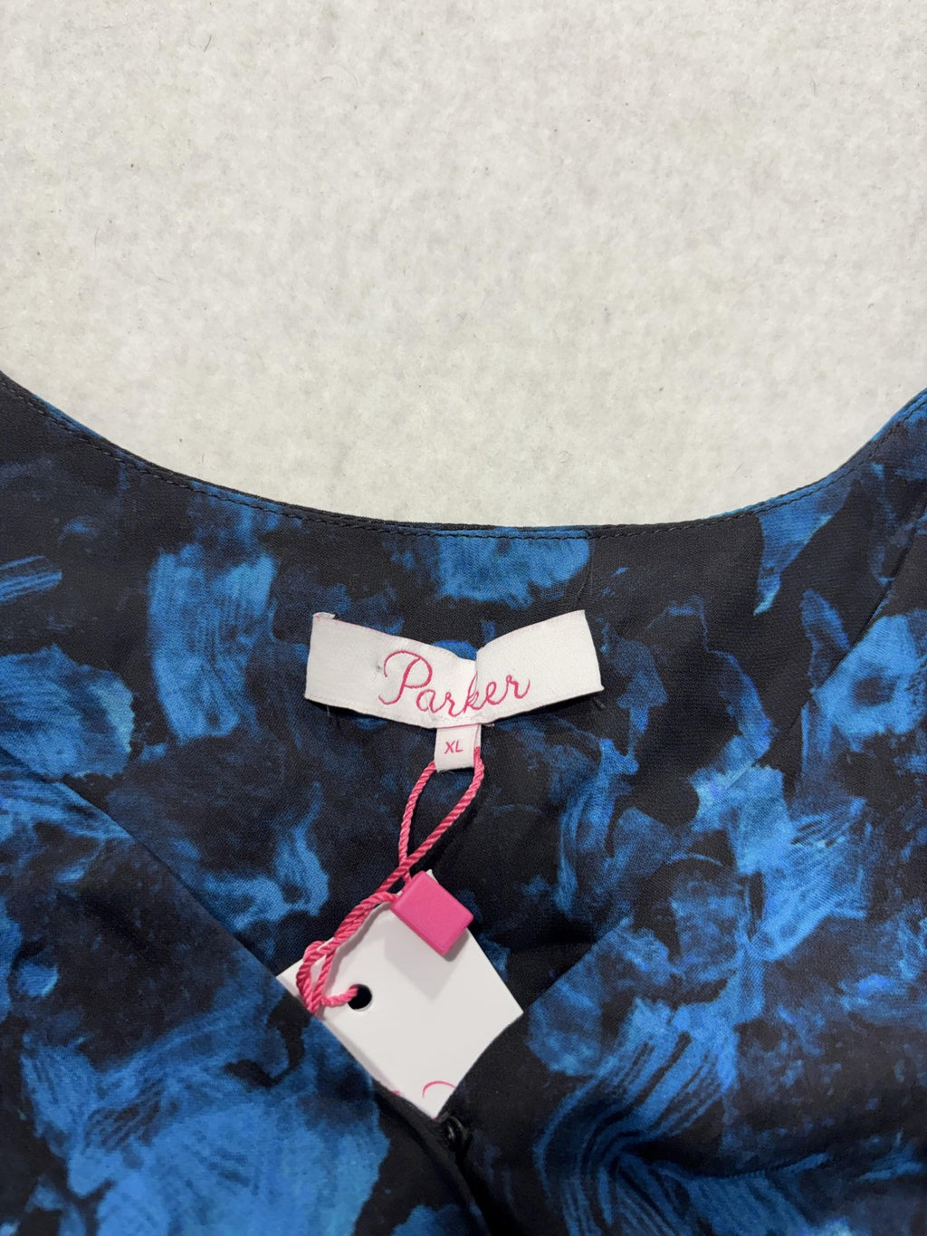 Parker Blouse Womens XL Blue Rainstorm Floral Ruffle Silk Top P9J5807SBP