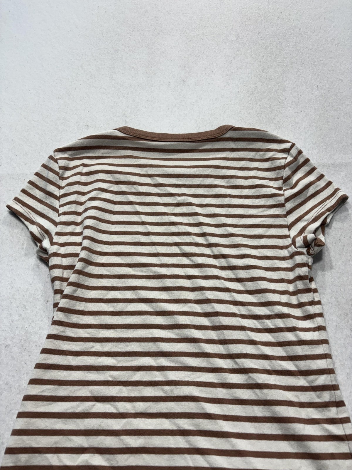 American Eagle Outfitters Shirt Womens Medium Brown Stripe Ringer Tee Stretch