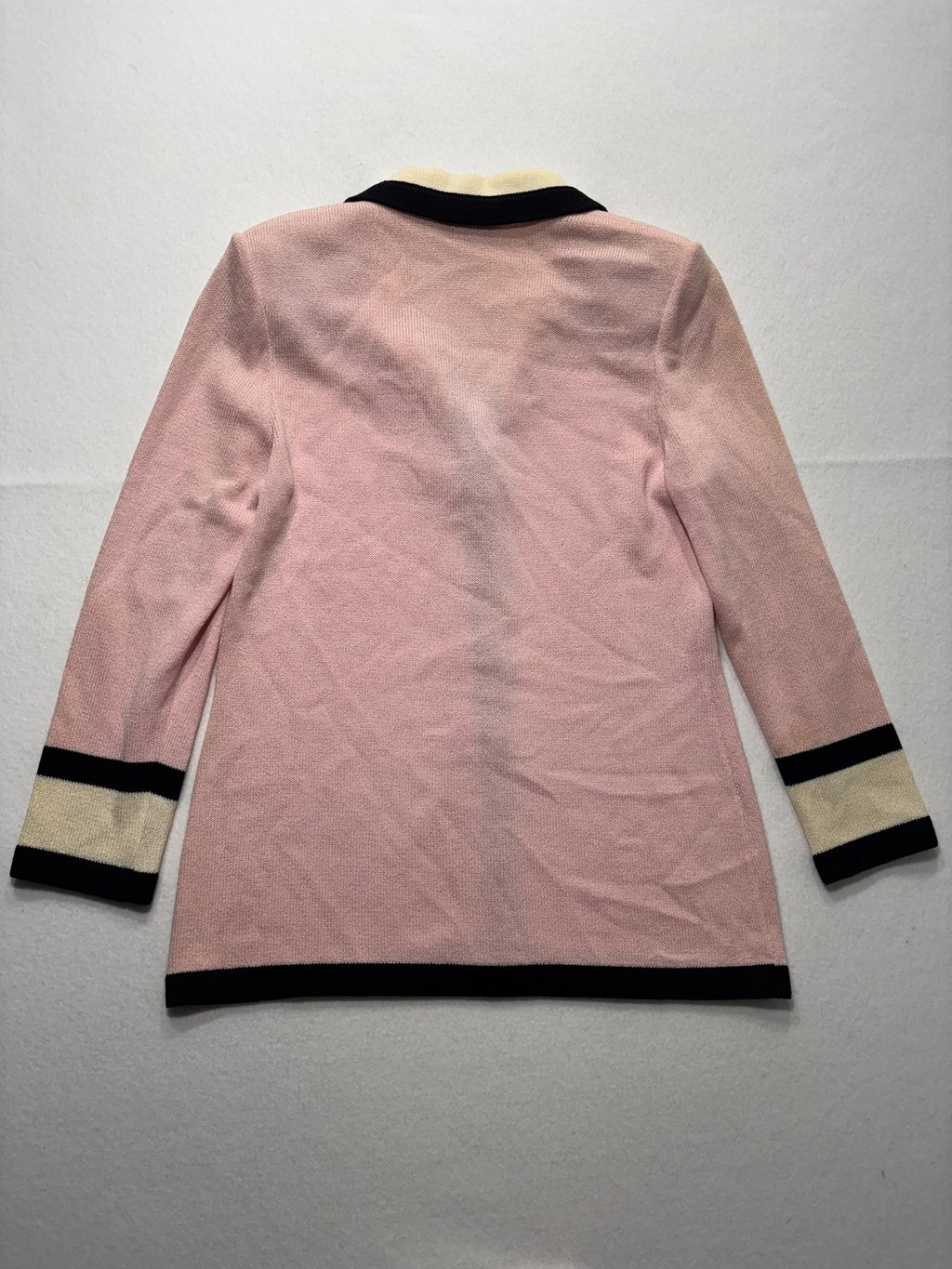 St. John Sweater Womens 6 Pink Collared Button Front Long Knit Cardigan