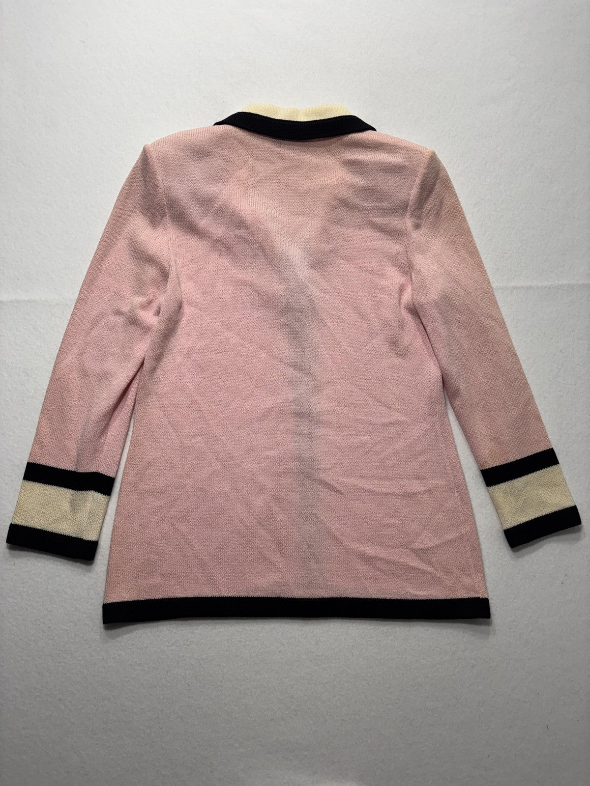 St. John Sweater Womens 6 Pink Collared Button Front Long Knit Cardigan
