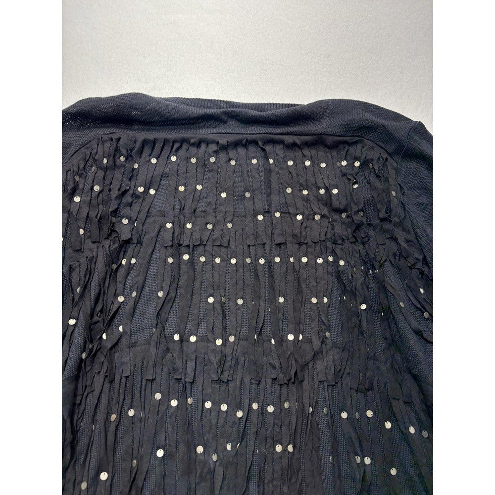 Chan Luu Cardigan Womens XS Black Fringe Sequin Knit Open Front Boho Long Sleeve