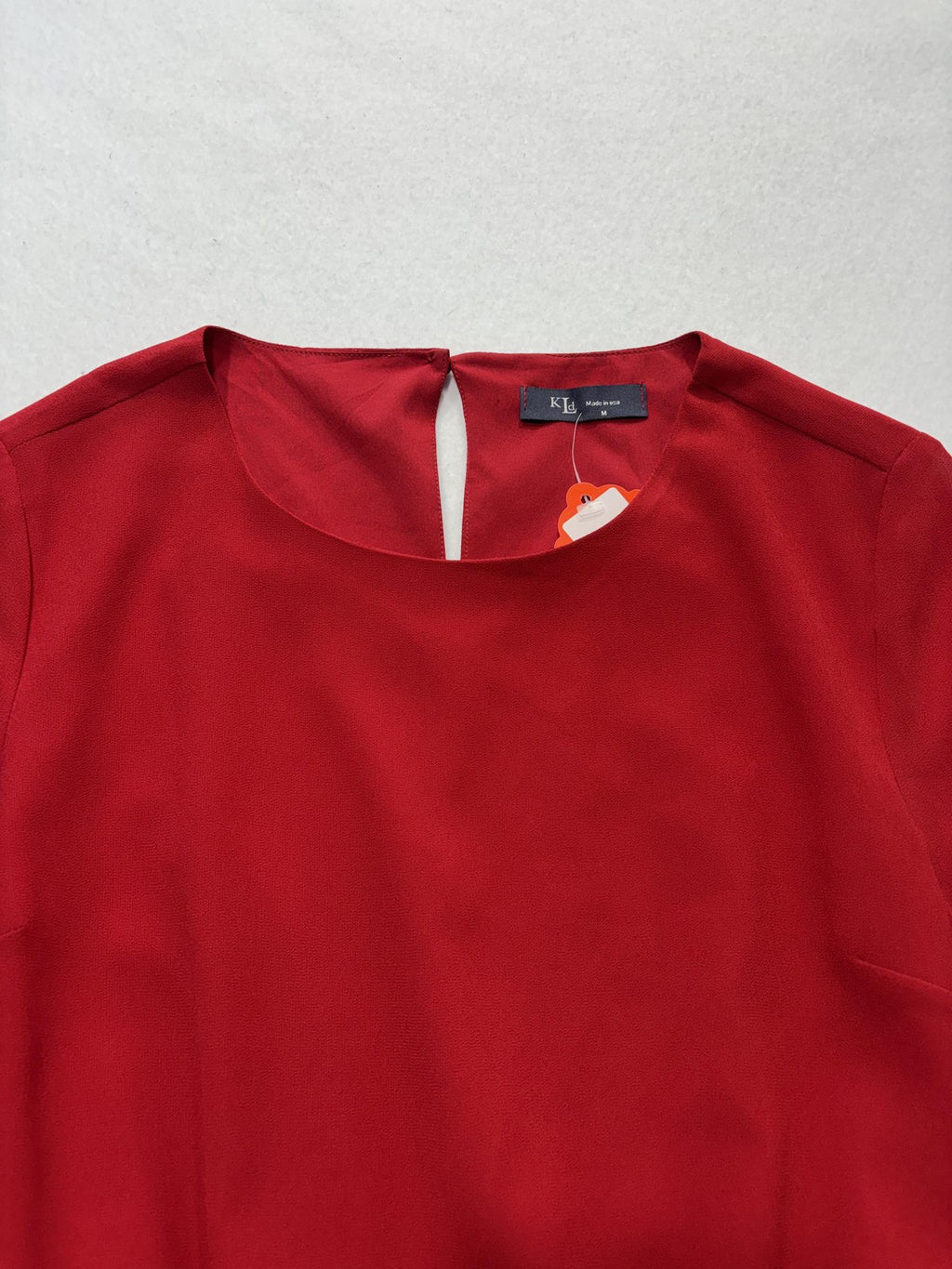 KLD Dress Womens Medium Red Chiffon Belted Fit Flare Long Sleeve Round Neck Mini