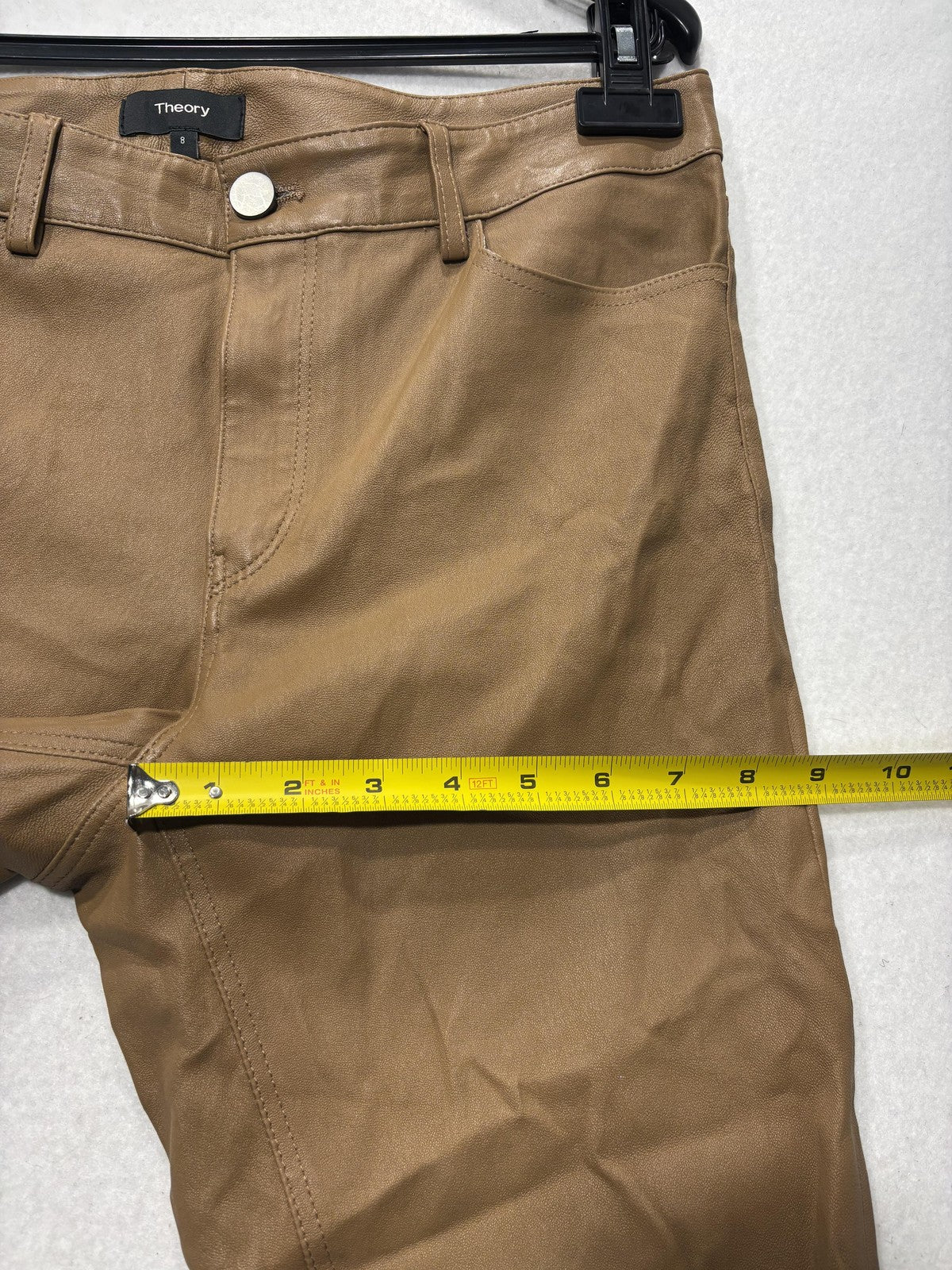 Theory Dress Pants Womens 8 Brown Lamb Leather Bristol Skinny 5 Pocket Zip
