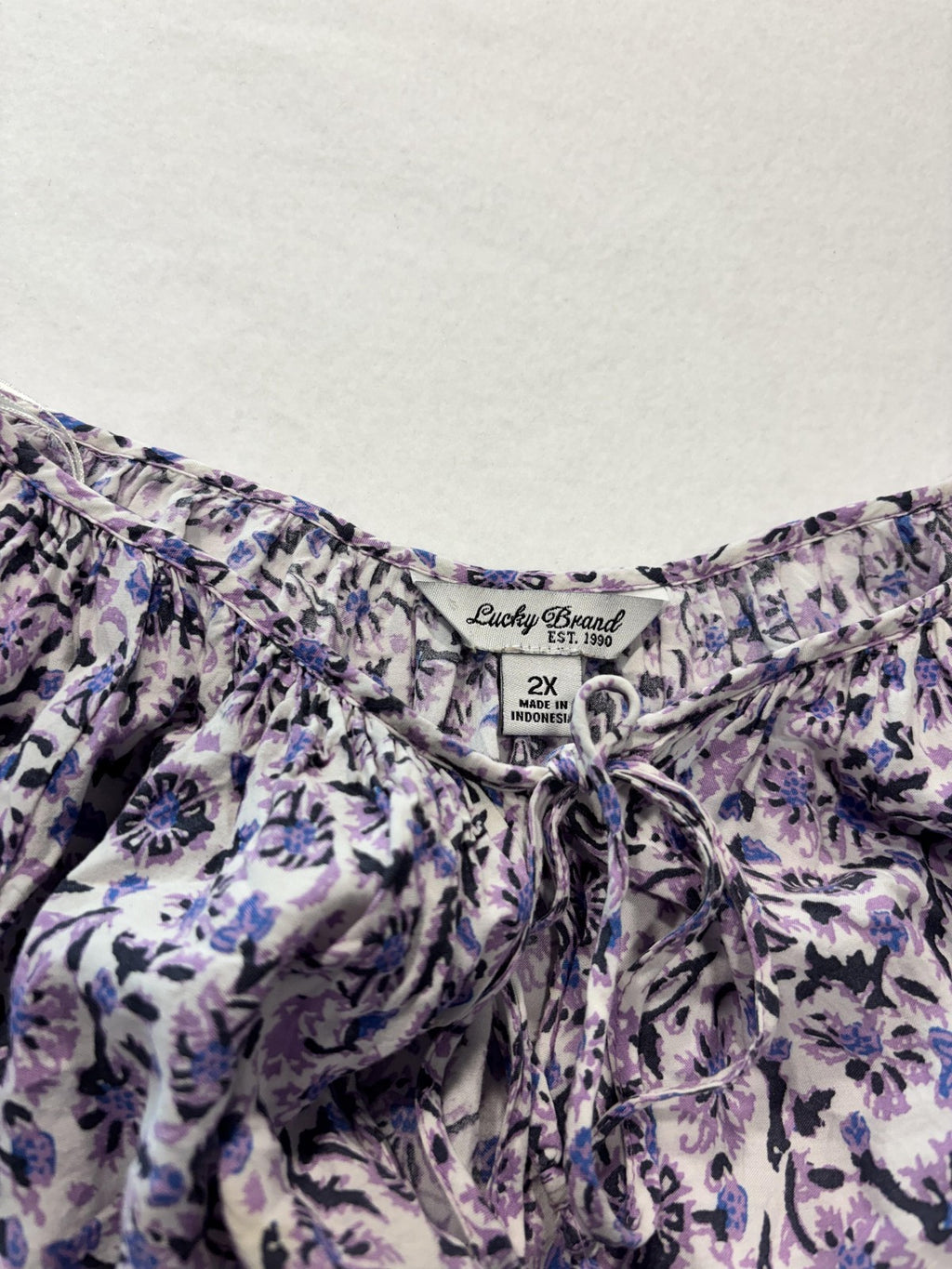 Lucky Brand Blouse Womens 2X Plus Purple Scoop Neck Long Sleeve Floral Tunic Top