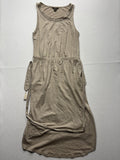 Tommy Bahama Dress Womens Medium Beige Beaded Scoop Neck Belted Hi Low Sundress