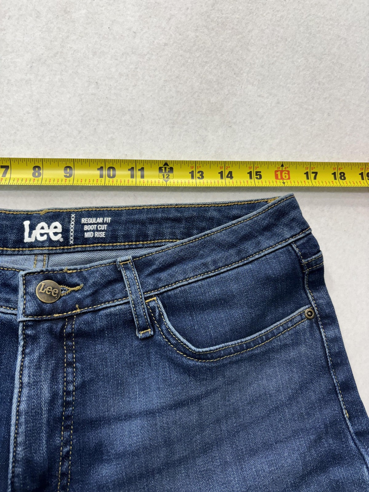 Lee Jeans Womens 14P Blue Medium Wash Mid Rise Bootcut Regular Stretch 33x29