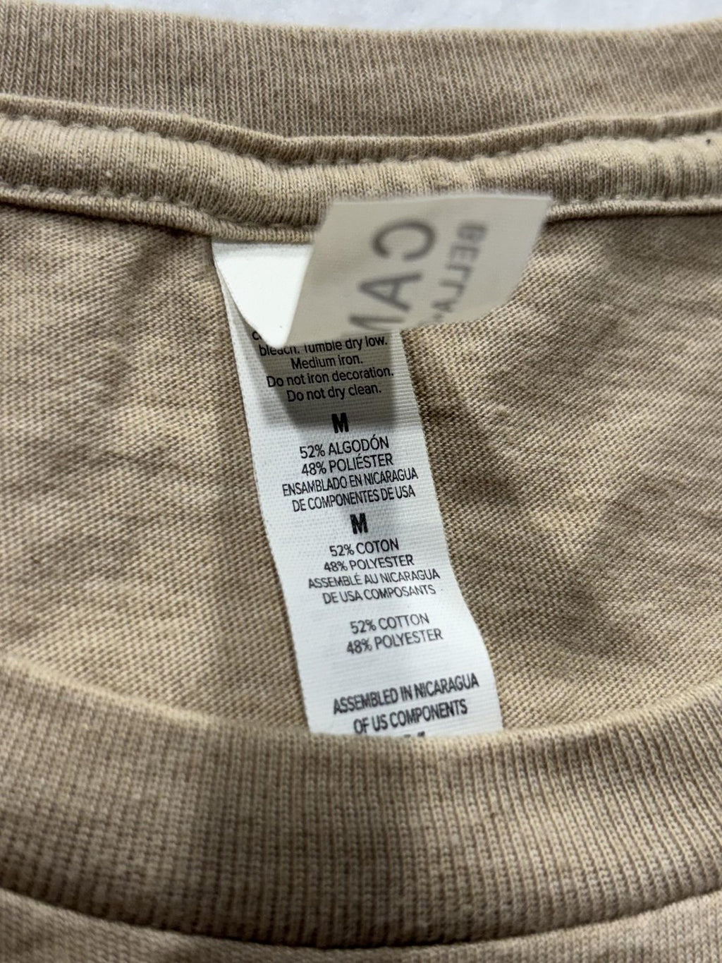 Bella + Canvas Shirt Mens Medium Beige Crew Neck Short Sleeve Basic Tee Casual