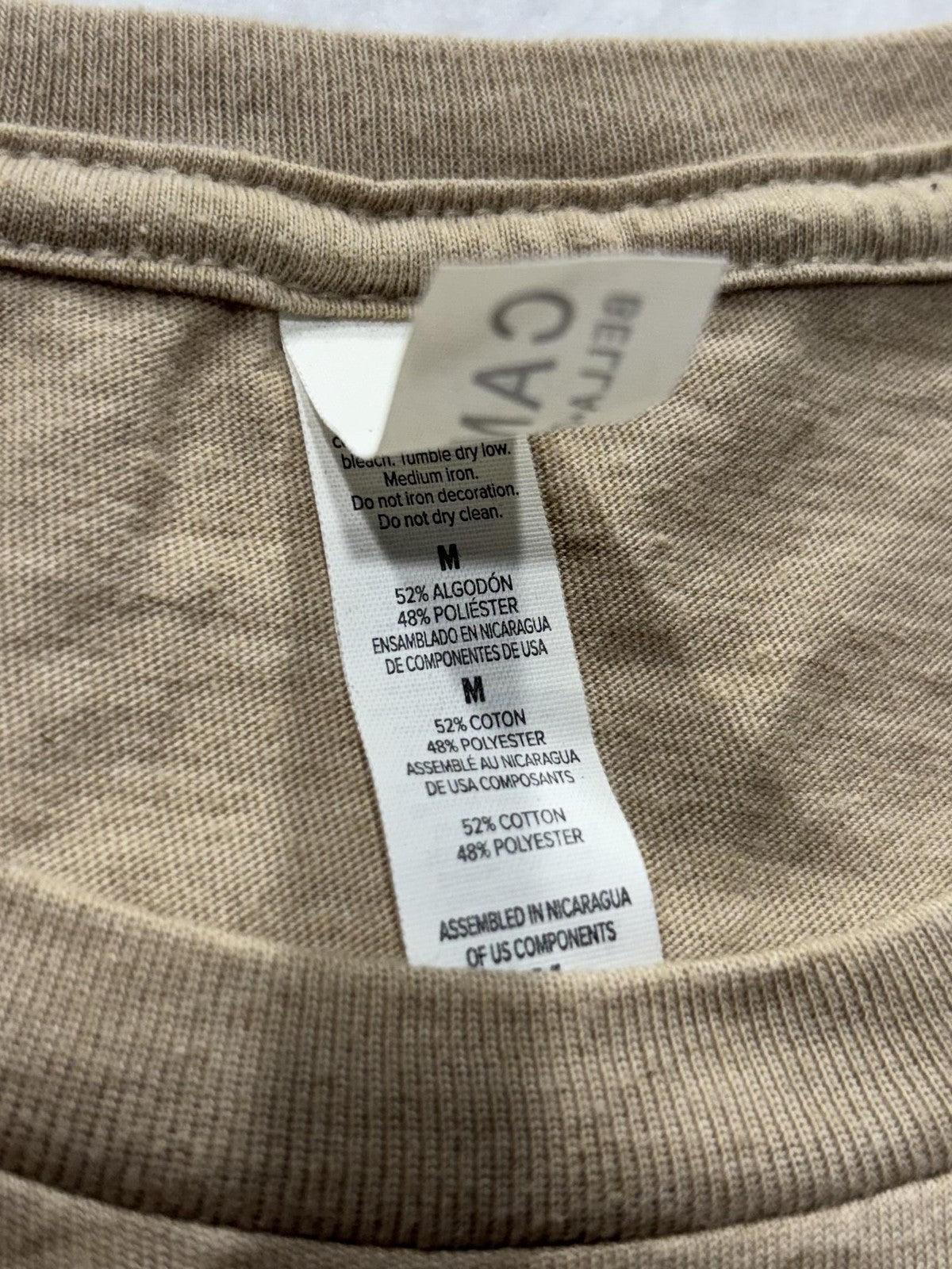 Bella + Canvas Shirt Mens Medium Beige Crew Neck Short Sleeve Basic Tee Casual