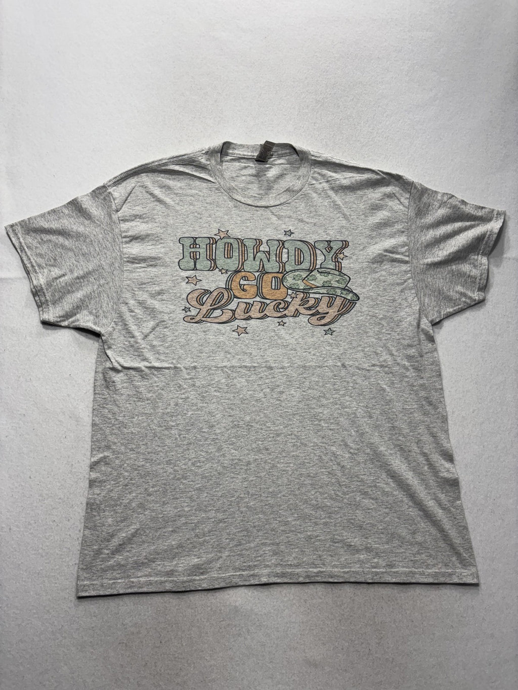 Gildan Mens XL Gray Howdy Go Lucky St Patricks Day Irish Graphic Tee DryBlend