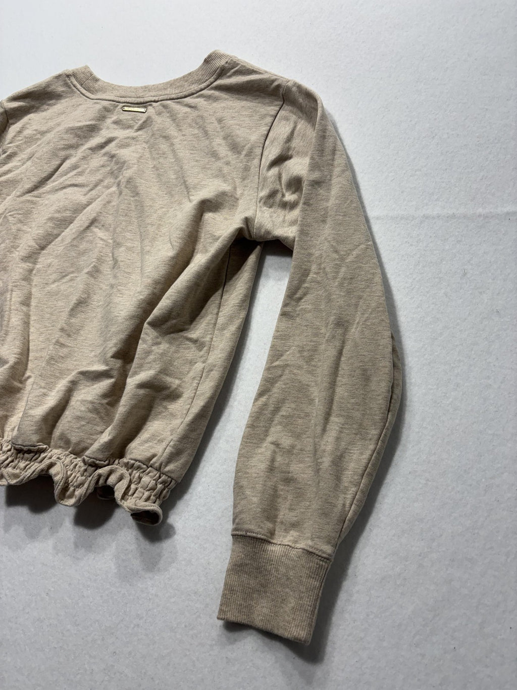 MICHAEL Michael Kors Top Womens Small Beige Crew Neck Long Sleeve Ruffle Hem