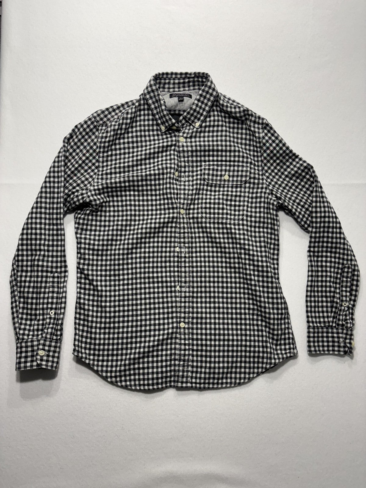 Banana Republic Shirt Mens Large Black Check Soft Wash Lined Button Up Slim