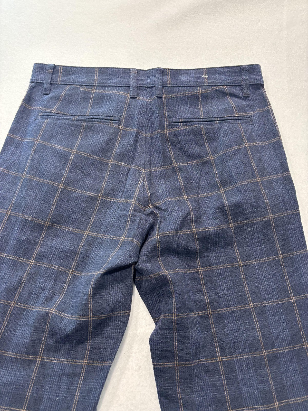 ZARA Dress Pants Mens 31x30 Blue Plaid Slim Tapered Flat Front Casual Work