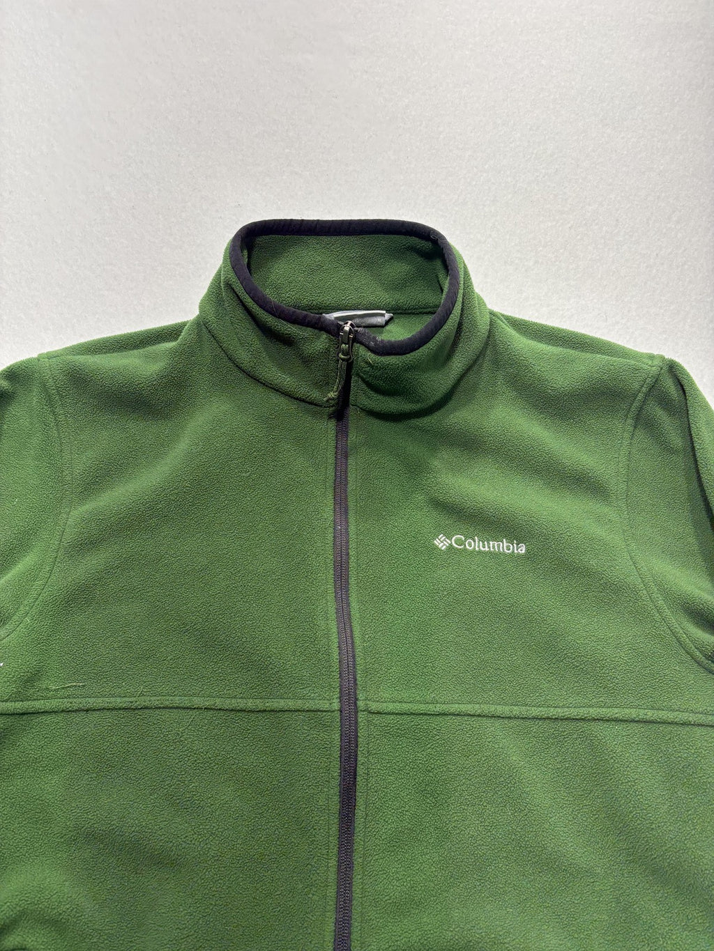 Columbia Jacket Mens Medium Green Fleece Full Zip Polartec Stand Collar Outdoor