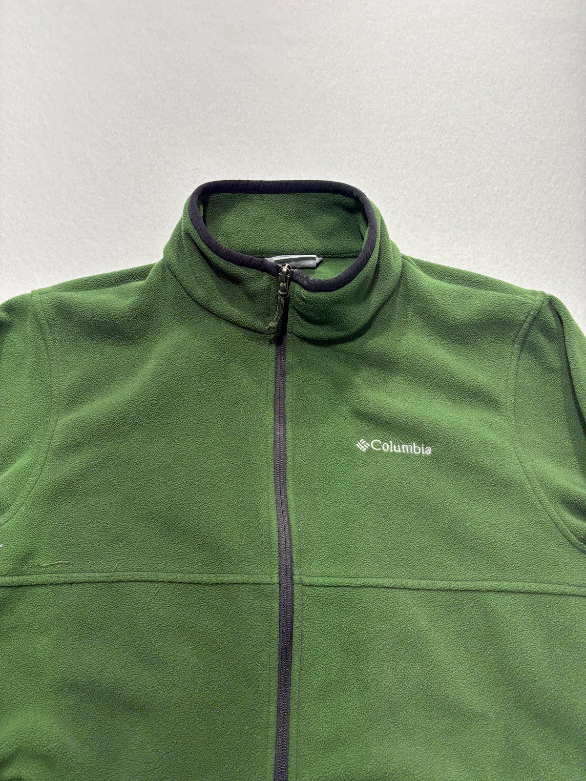 Columbia Jacket Mens Medium Green Fleece Full Zip Polartec Stand Collar Outdoor