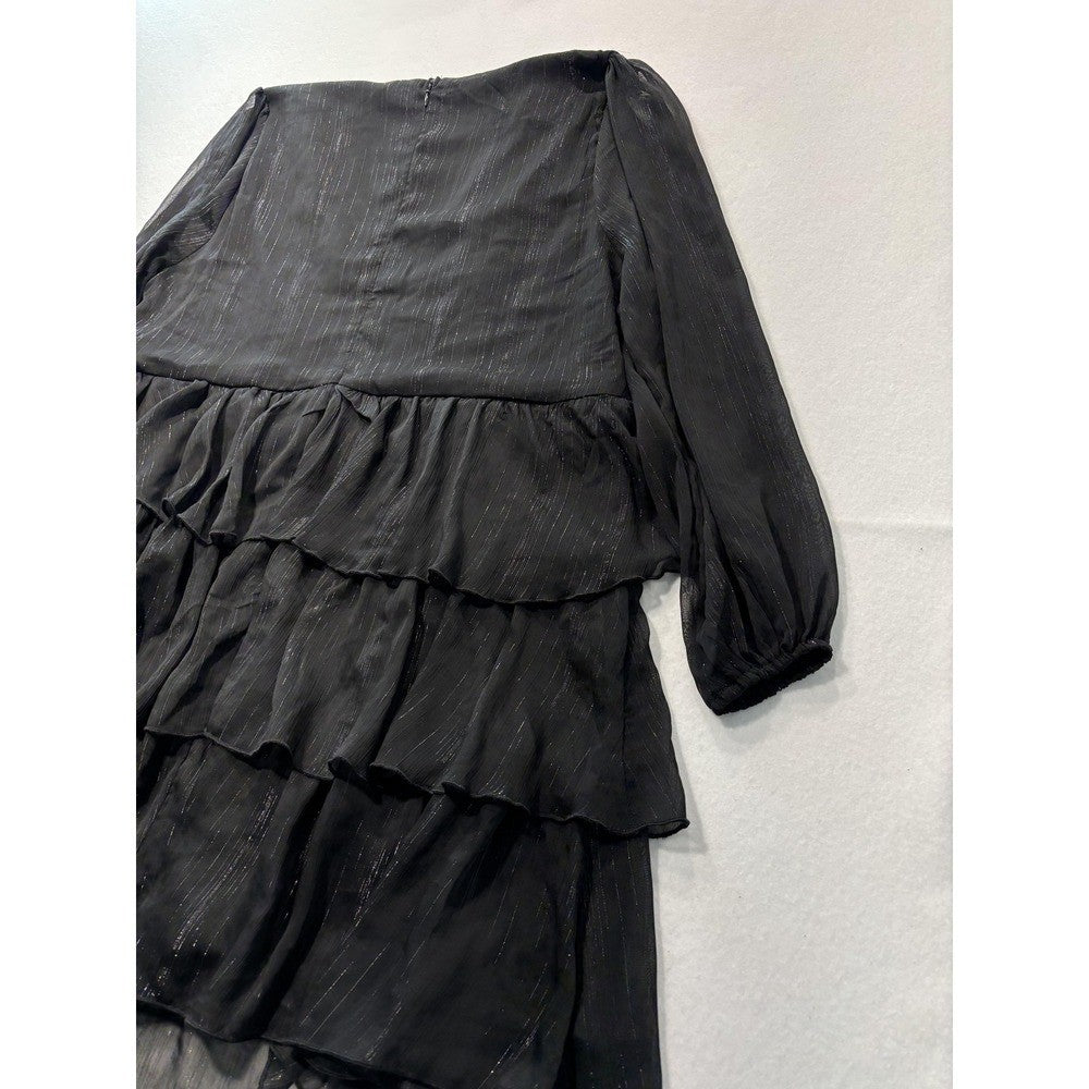Arula Dress Womens Large Plus Black Metallic Striped Tiered Ruffle BD5410-ASF24