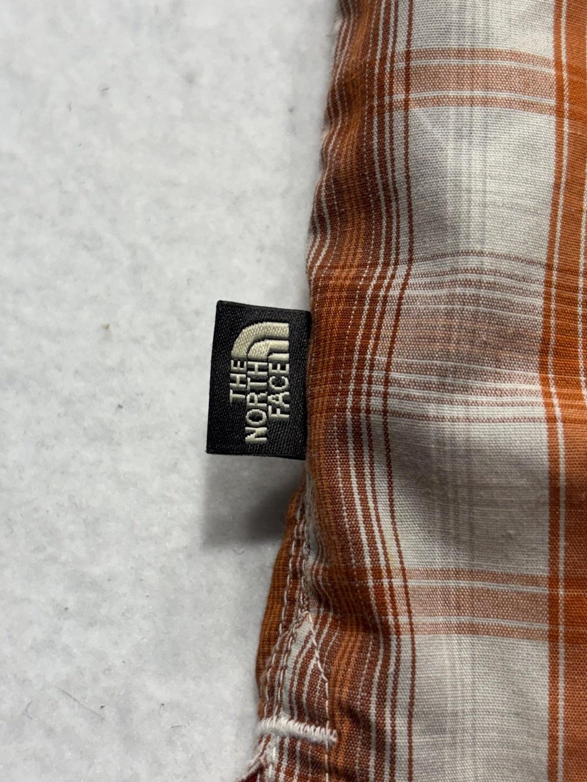 The North Face Shirt Mens Medium Orange Plaid Short Sleeve Button Up Casual