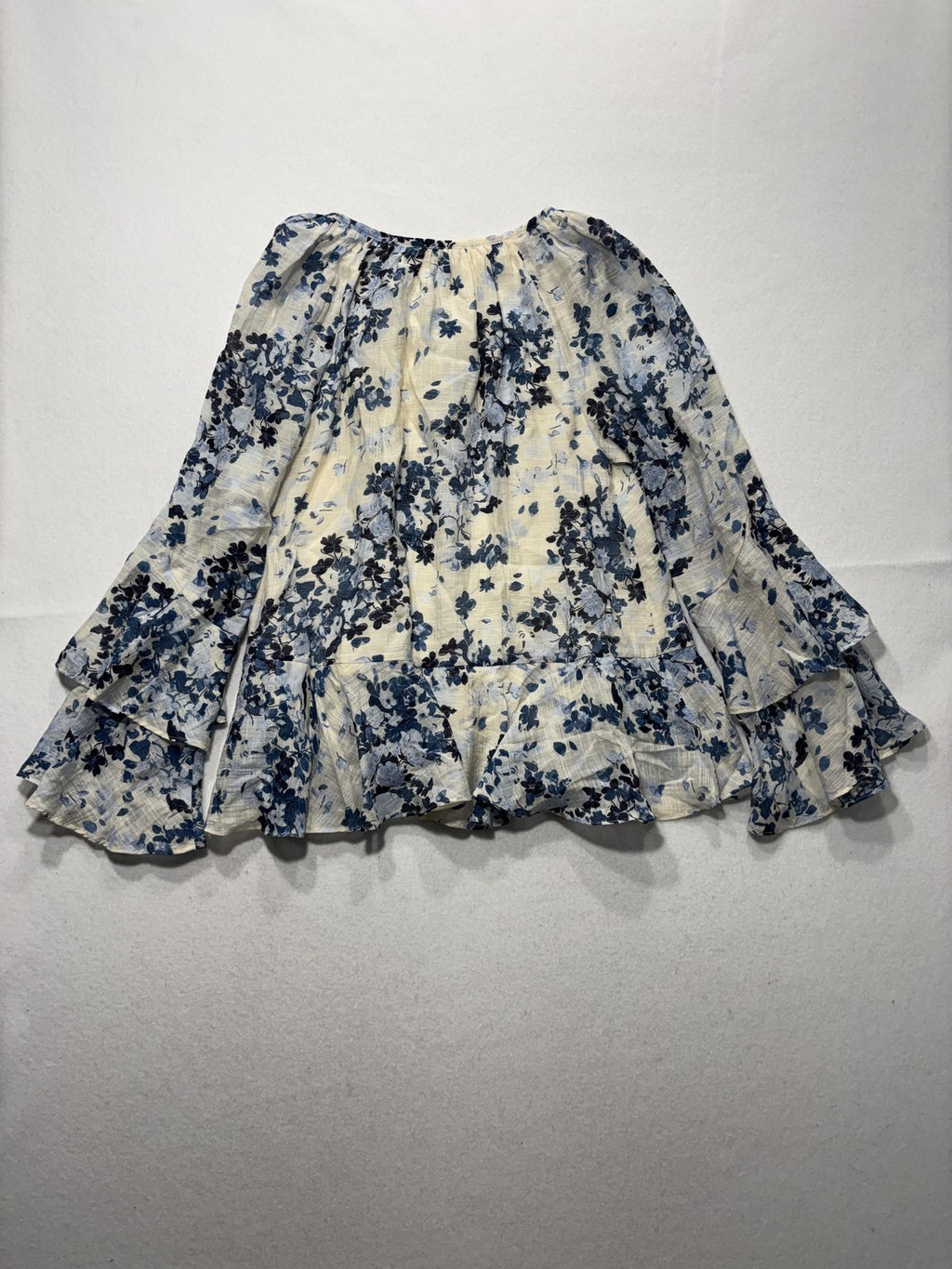 Maeve Blouse Womens XS Blue Floral Ruffle Bell Sleeve Peasant Boho Top