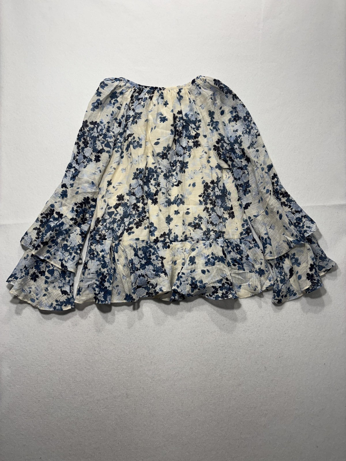 Maeve Blouse Womens XS Blue Floral Ruffle Bell Sleeve Peasant Boho Top
