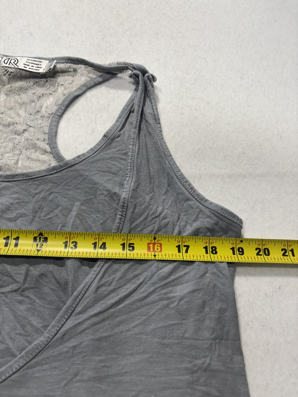 Tank Top Womens L Gray Scoop Neck Lace Racerback Knot Hem Summer Casual Stretch