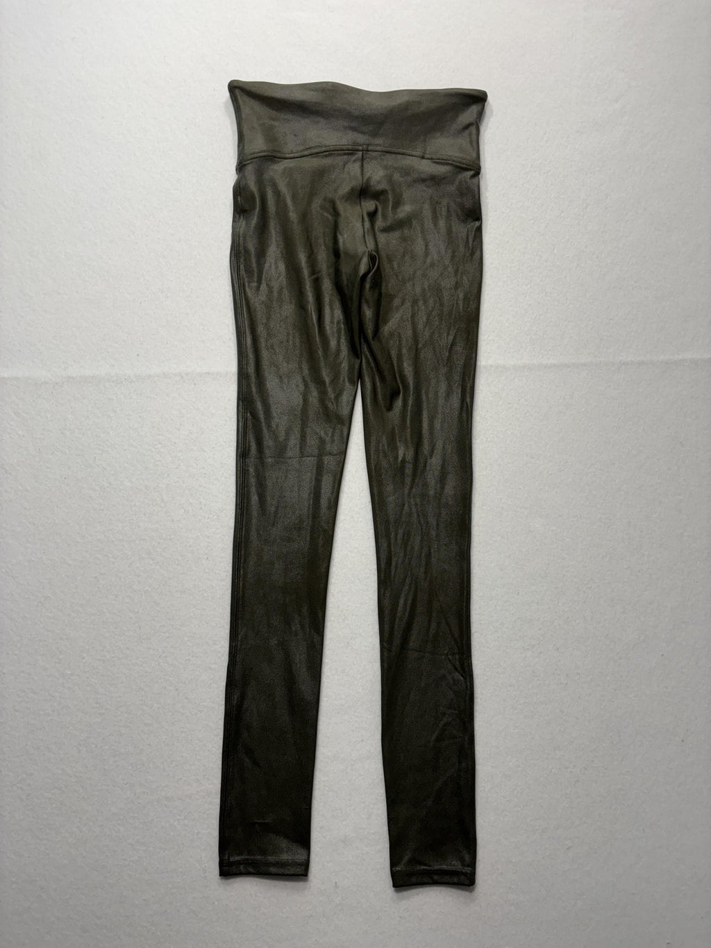 Spanx Leggings Womens Small Olive Faux Leather High Rise Shaping Pull On