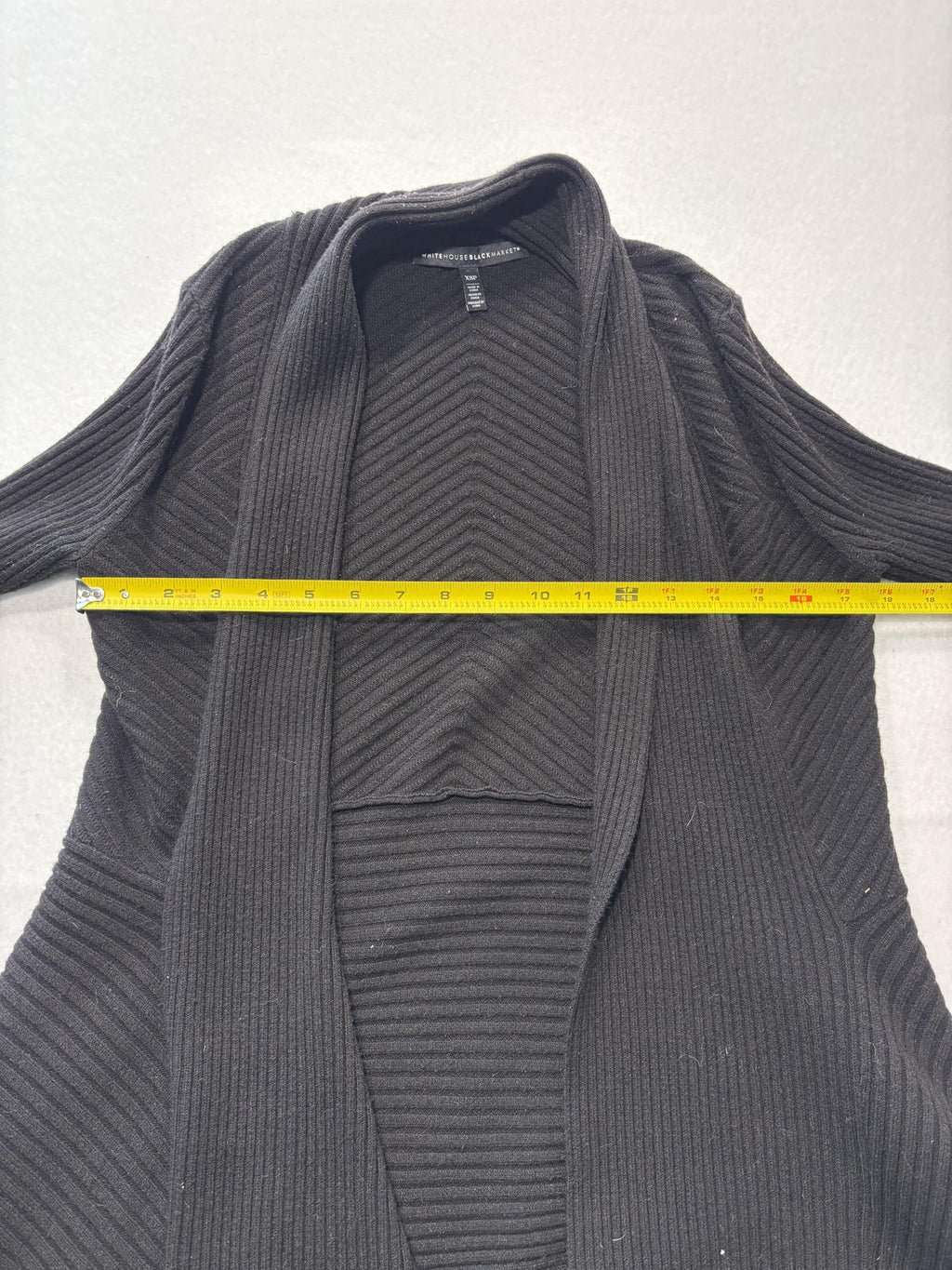 White House Black Market Cardigan Womens XSP Black Rib Knit Open Front Drape Hem