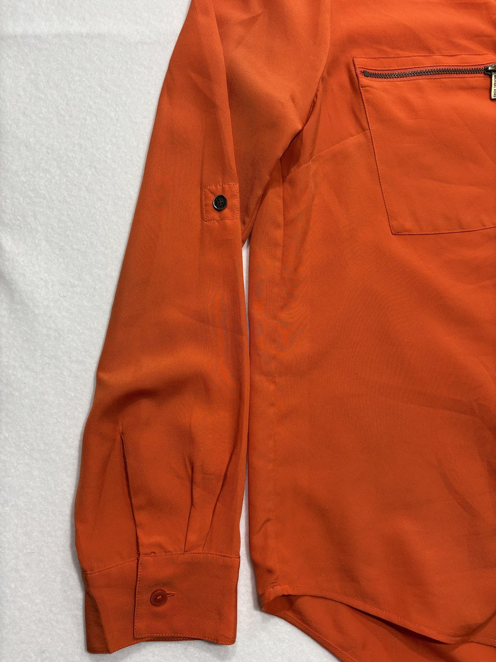 MICHAEL Michael Kors Blouse Womens Large Orange V Neck Zip Pocket Tunic Top