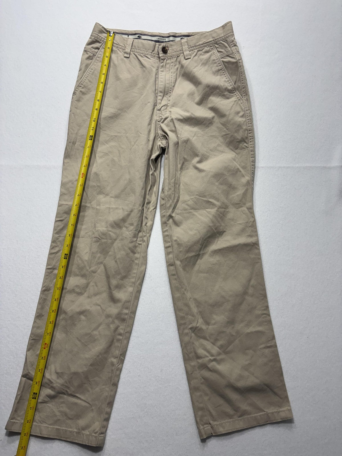 Lacoste Chino Pants Mens 32x32 Beige Straight Leg Cotton Casual Work Croc Logo