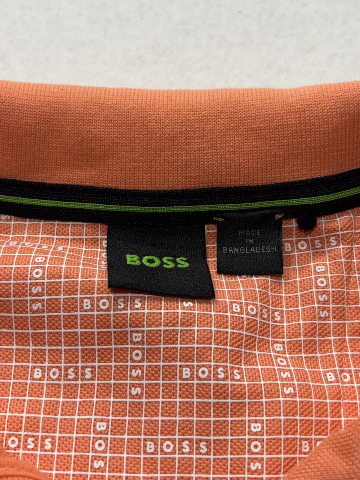 Boss Polo Shirt Mens Medium Orange Tipped Collar Logo Short Sleeve Knit Casual