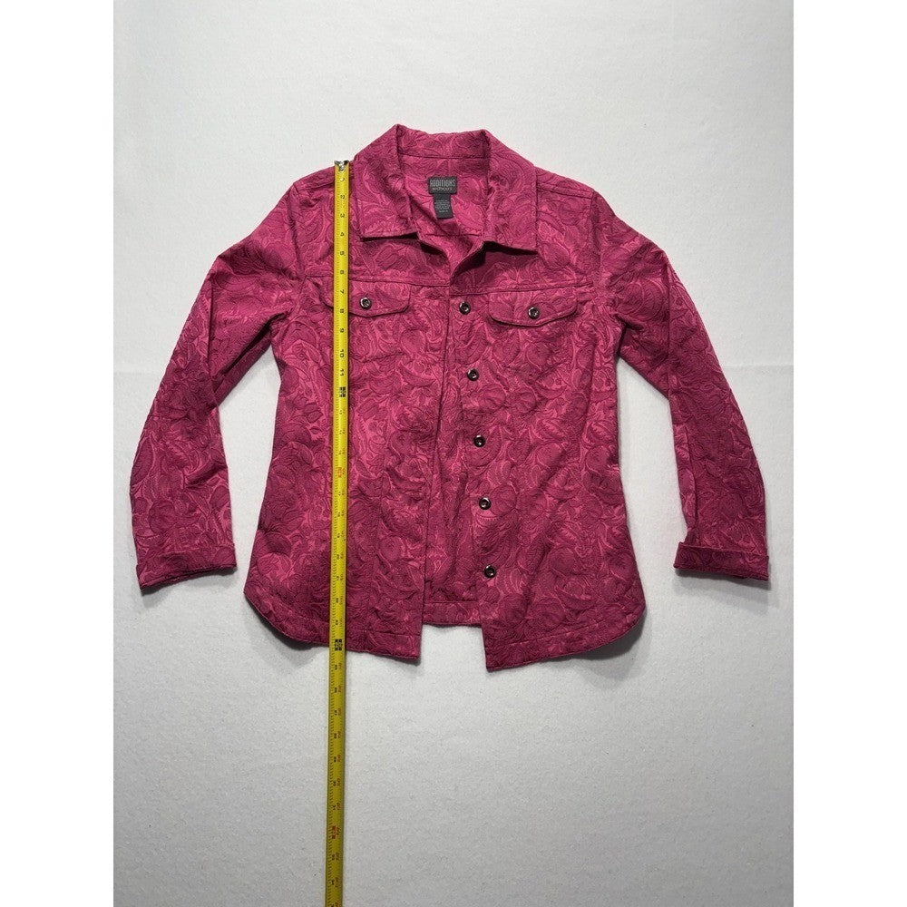 Additions By Chico's Jacket Womens 0 Pink Floral Jacquard Button Front Twill