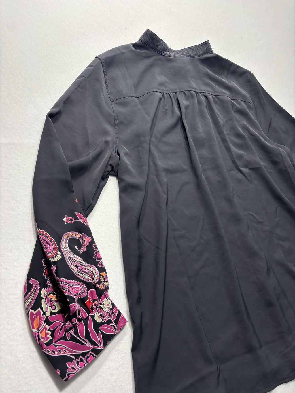 Chico's Shirt Womens 2 Black Paisley Floral Tunic Blouse Long Sleeve Casual