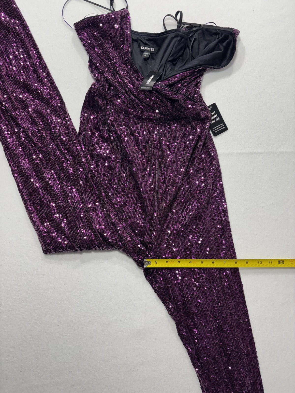 Express Jumpsuit Womens XS Purple Sequin V Neck Wide Leg Sleeveless Party Formal