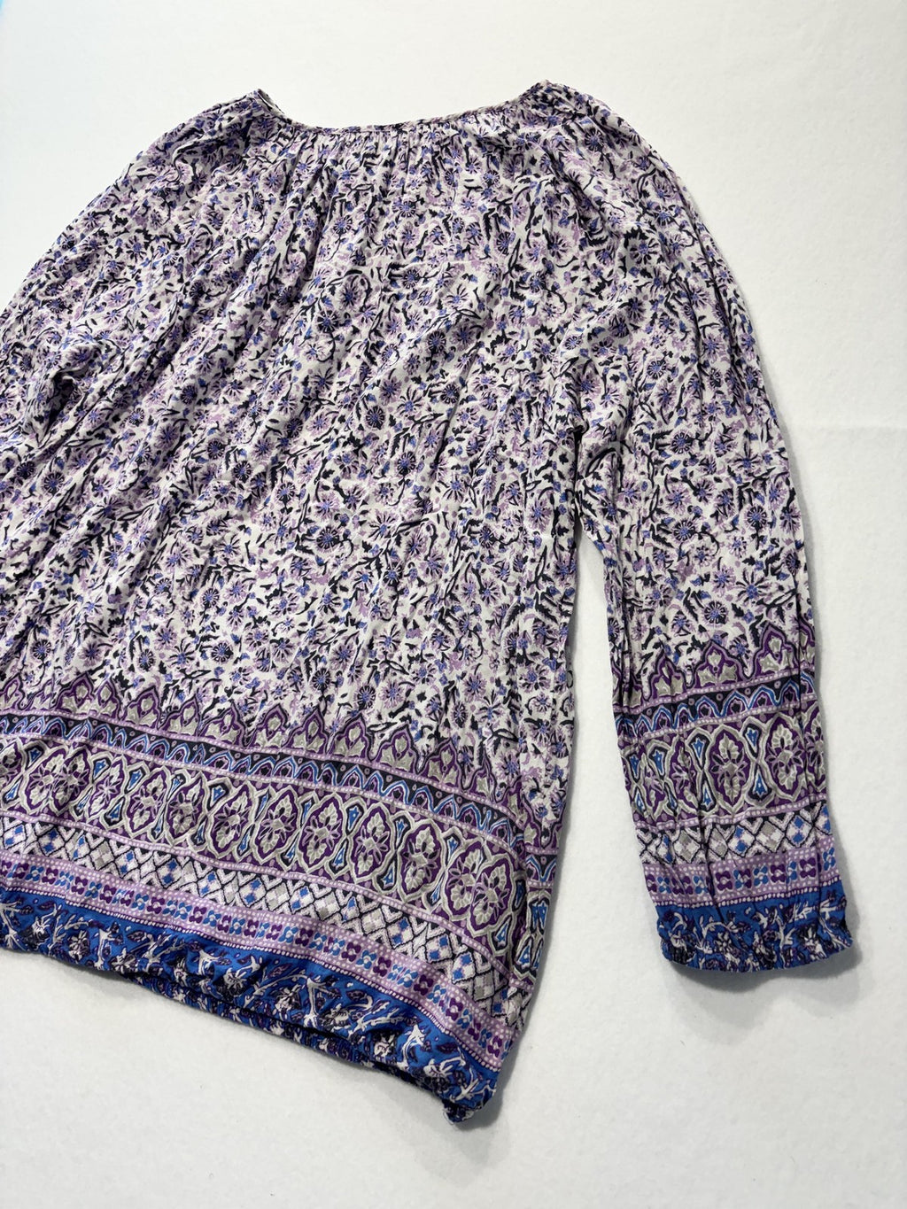 Lucky Brand Blouse Womens 2X Plus Purple Scoop Neck Long Sleeve Floral Tunic Top
