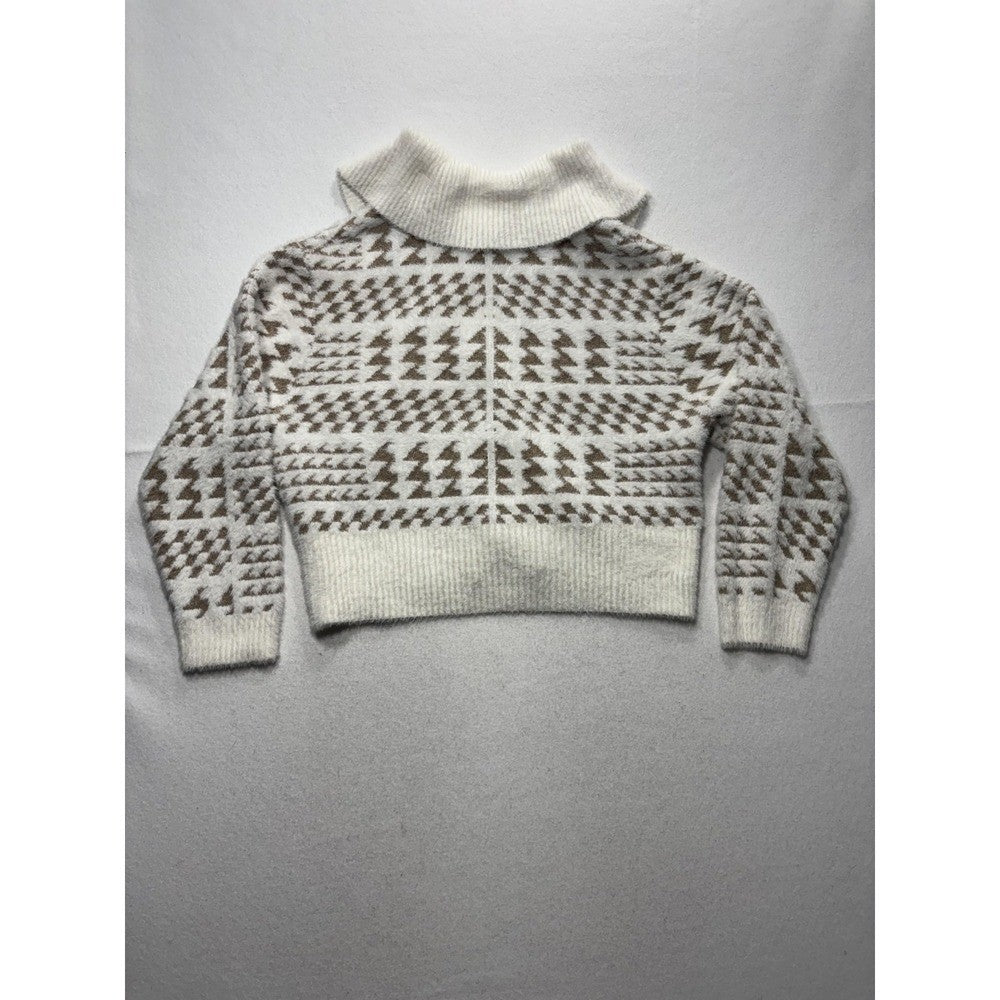 Marc New York Sweater Womens XL White Full Zip Mock Neck Geometric Pattern Knit