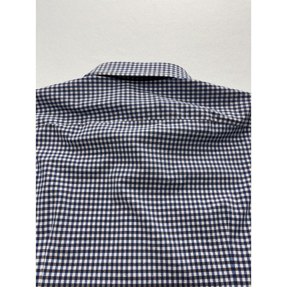 Quieti Dress Shirt Mens Large Blue Gingham Non Iron Performance Long Sleeve