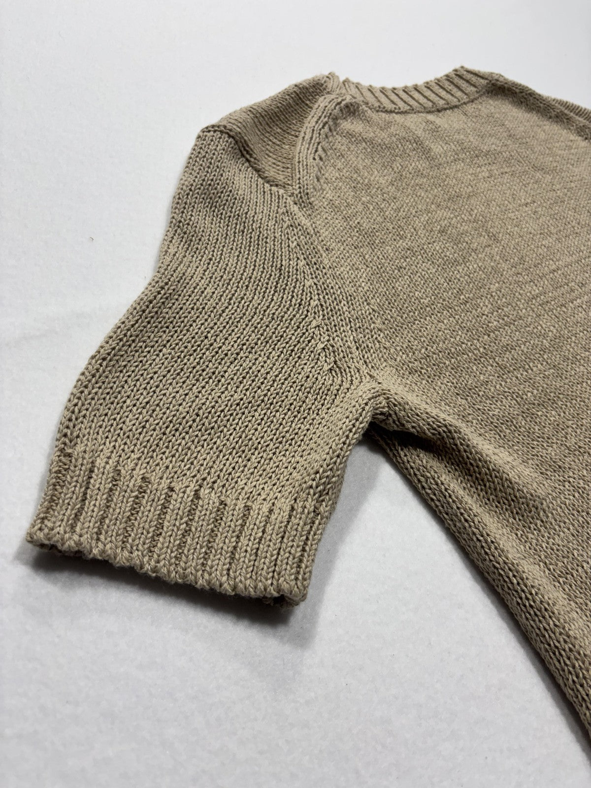 Calvin Klein Sweater Womens M Beige Short Sleeve Crew Neck Hemp Knit Pullover