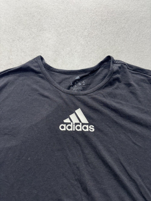 Adidas AEROREADY Shirt Womens XL Black Cropped 3 Stripe Logo HA1192 Athletic Top