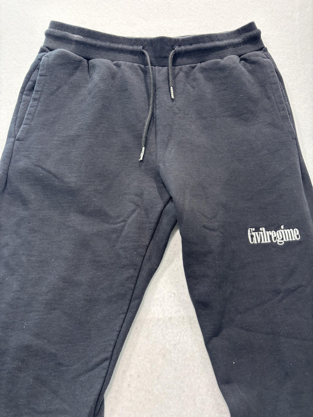 Civil Regime Mens Large Black Fleece Flare Leg Sweatpants Embroidered Dragon