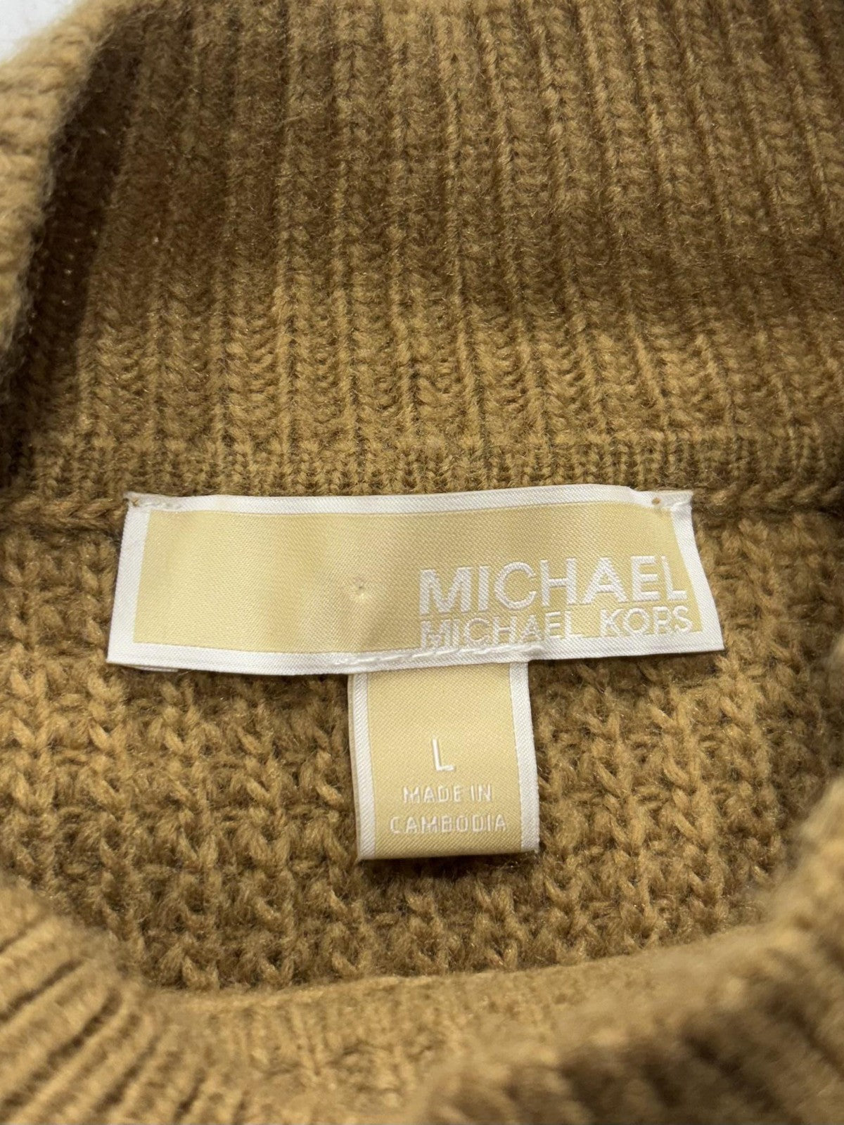 MICHAEL Michael Kors Sweater Womens Large Brown Waffle Knit Fringe Mock Neck