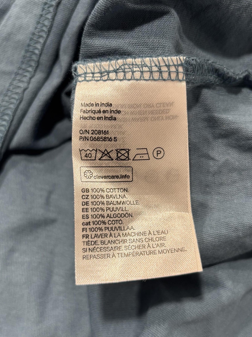 H&M Essentials Shirt Mens Small Blue No 7 Regular Fit Crew Neck Cotton Tee