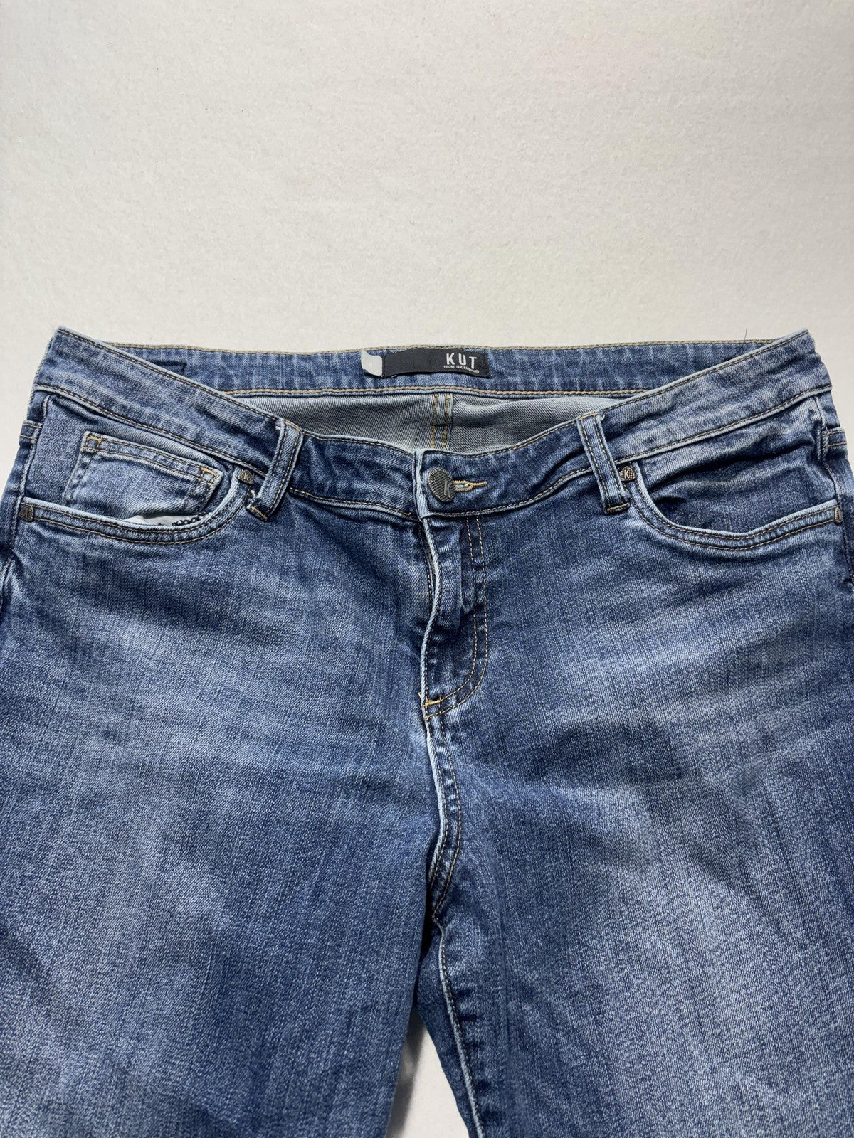 KUT From The Kloth Jeans Womens 14 Blue Mid Rise Straight Raw Hem Distressed
