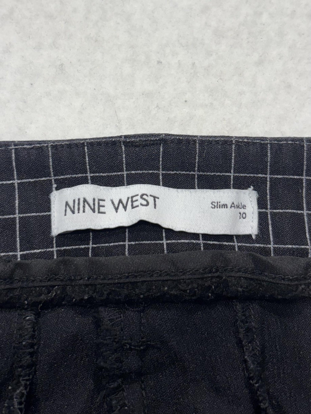 Nine West Dress Pants Womens 10 Black Check Slim Ankle Tapered Stretch Work