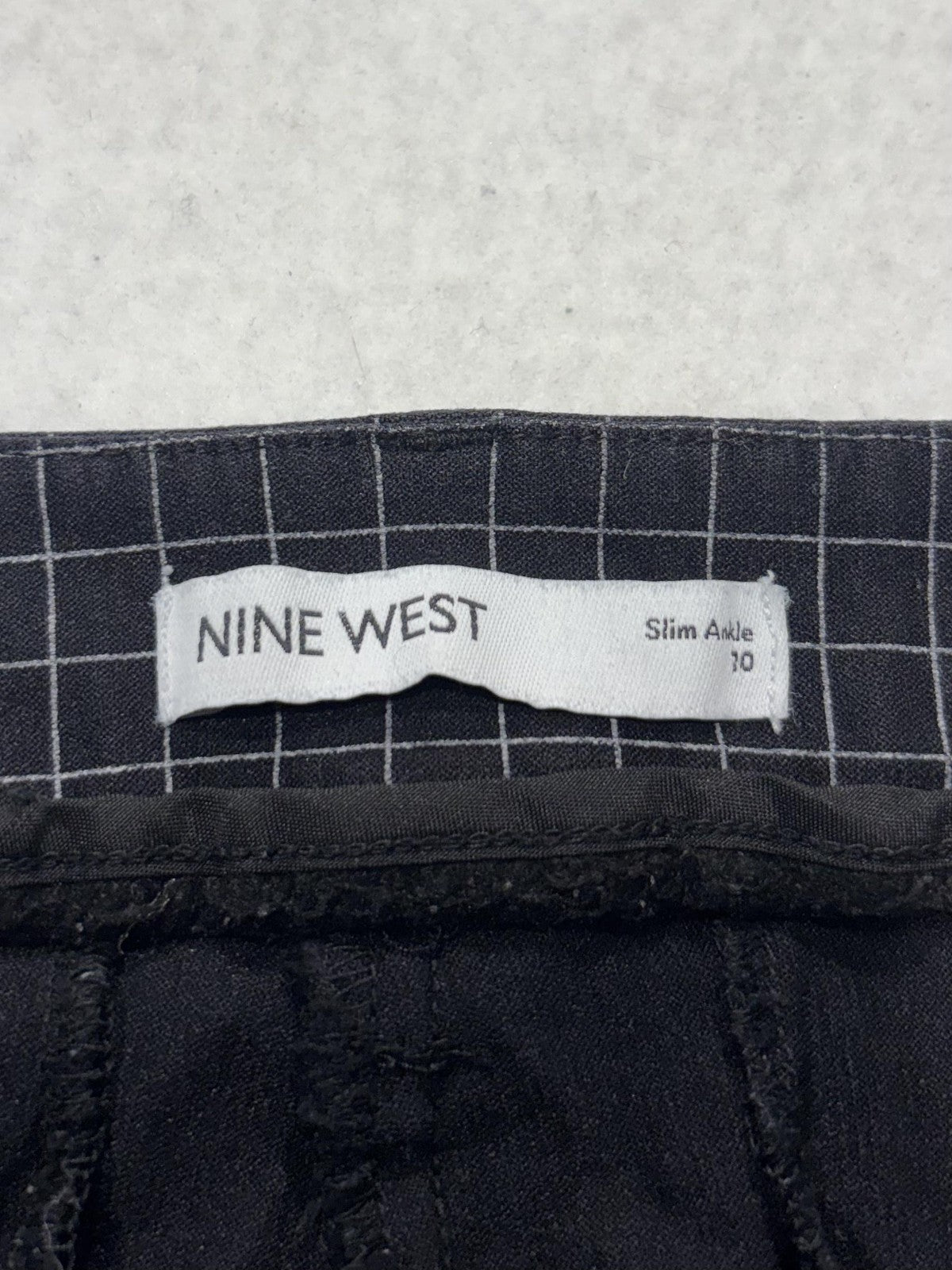 Nine West Dress Pants Womens 10 Black Check Slim Ankle Tapered Stretch Work
