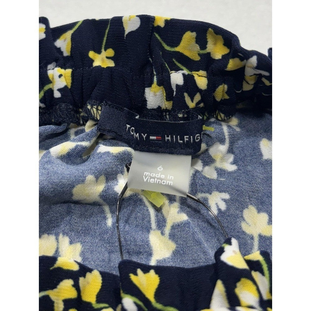 Tommy Hilfiger Womens 6 Blue Floral Ruffle Scoop Neck A-Line Dress A22J1LVY
