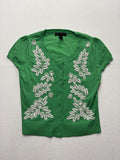 INC International Concepts Cardigan Womens Medium Green Beaded Short Sleeve