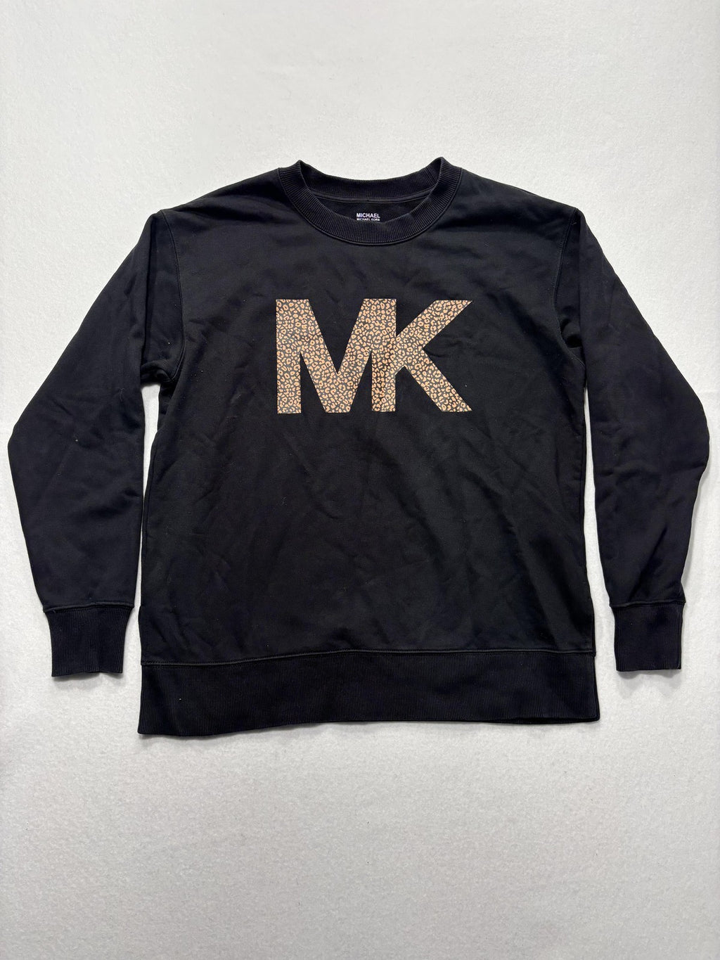 MICHAEL Michael Kors Sweatshirt Womens Medium Black Leopard MK Logo Pullover