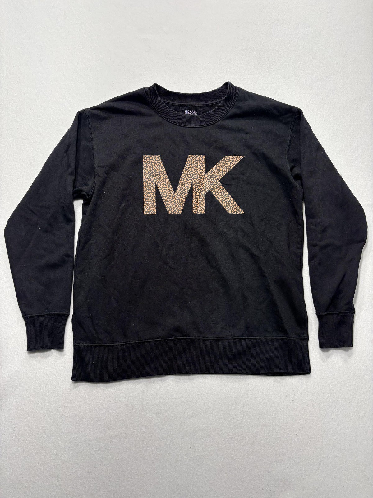 MICHAEL Michael Kors Sweatshirt Womens Medium Black Leopard MK Logo Pullover