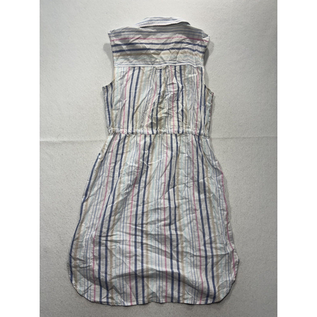 Time And Tru Womens M Multicolor Stripe Sleeveless Button Shirt Dress