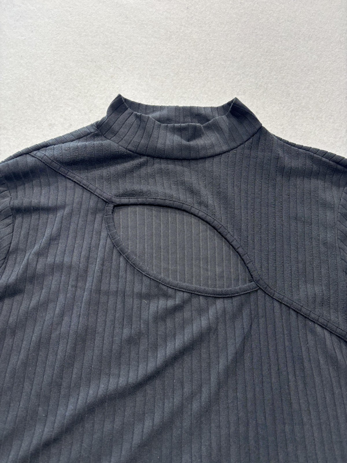 Faded Rae Shirt Womens XL Black Mock Neck Cutout Long Sleeve Ribbed Stretch Tee
